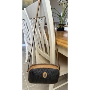 MARK CROSS Small Black/tan Chevron Print w/Leather Trim Purse Shortened Strap